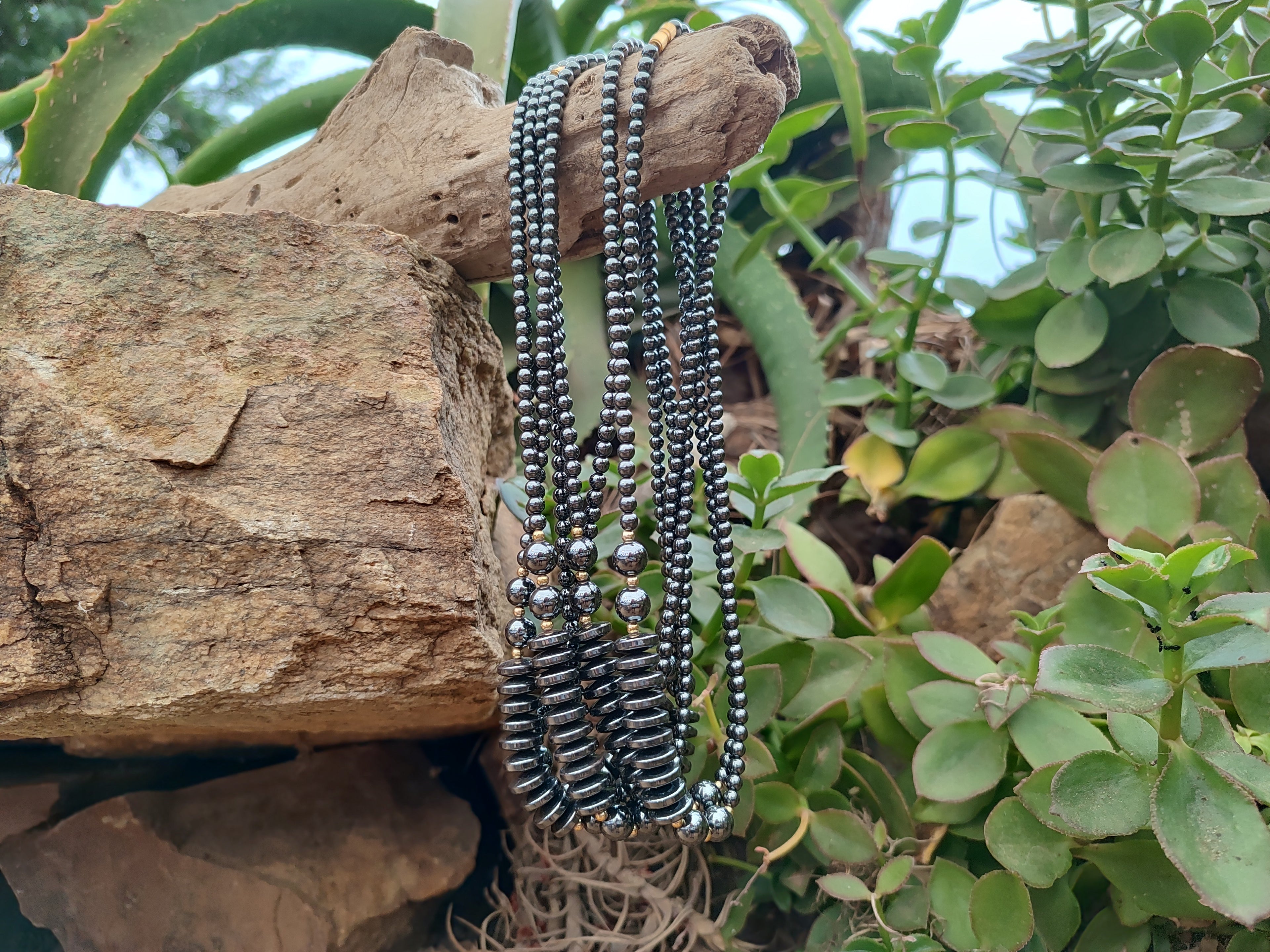 Polished Silver Hematite Bead and Disk Choker Necklace - Sold Per Item - From China - Toprock Gemstones and Minerals 