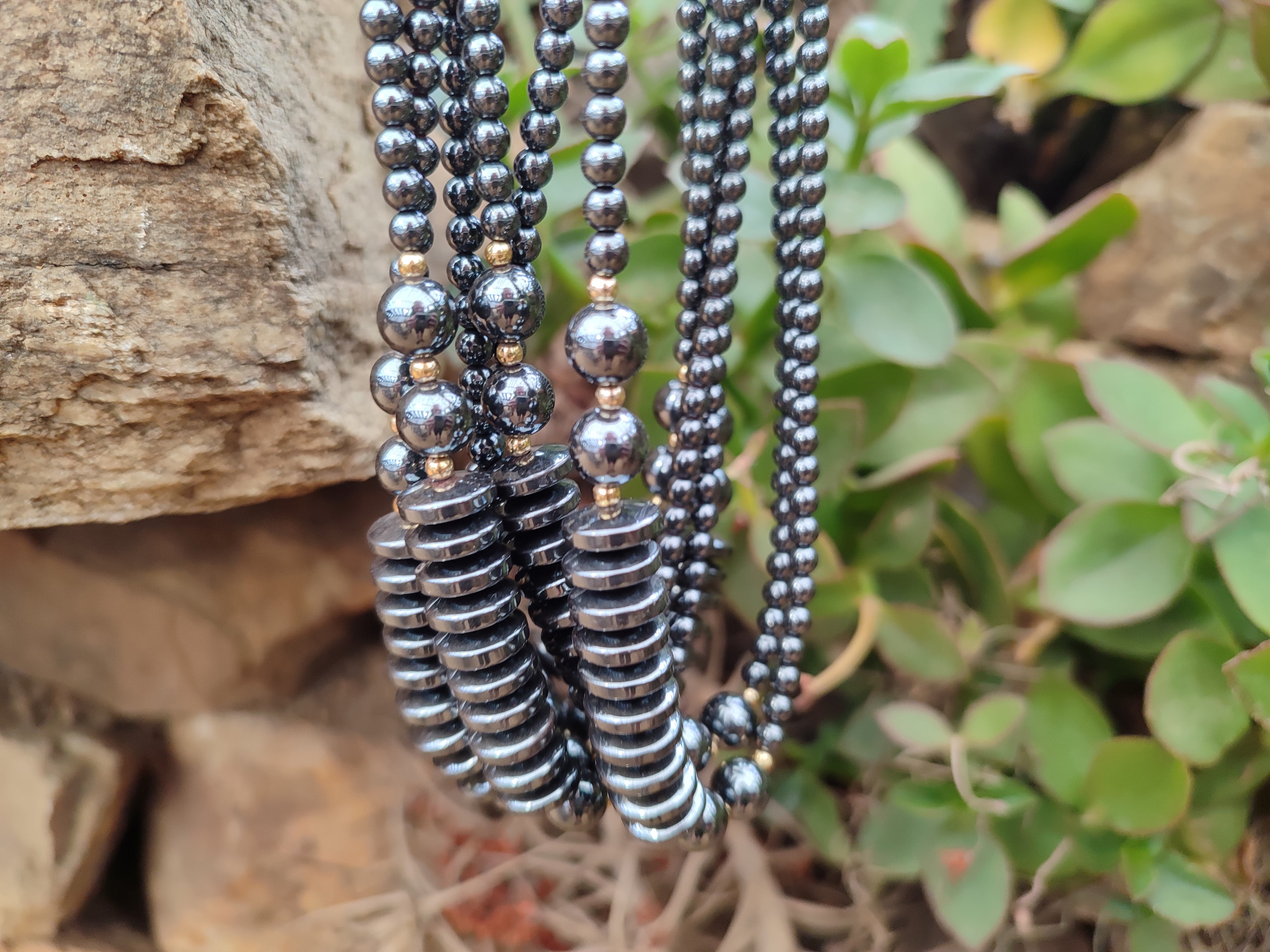 Polished Silver Hematite Bead and Disk Choker Necklace - Sold Per Item - From China - Toprock Gemstones and Minerals 