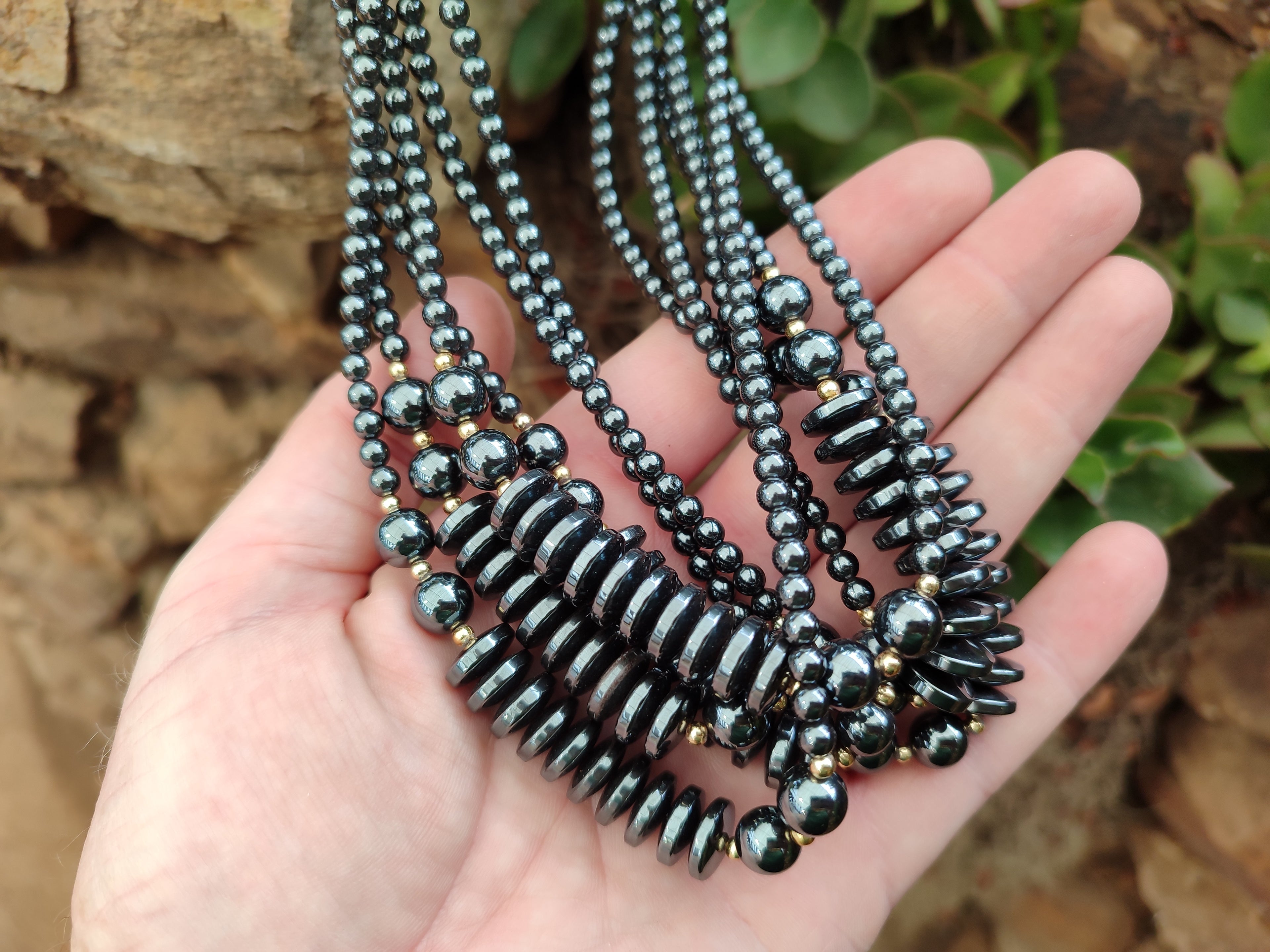 Polished Silver Hematite Bead and Disk Choker Necklace - Sold Per Item - From China - Toprock Gemstones and Minerals 