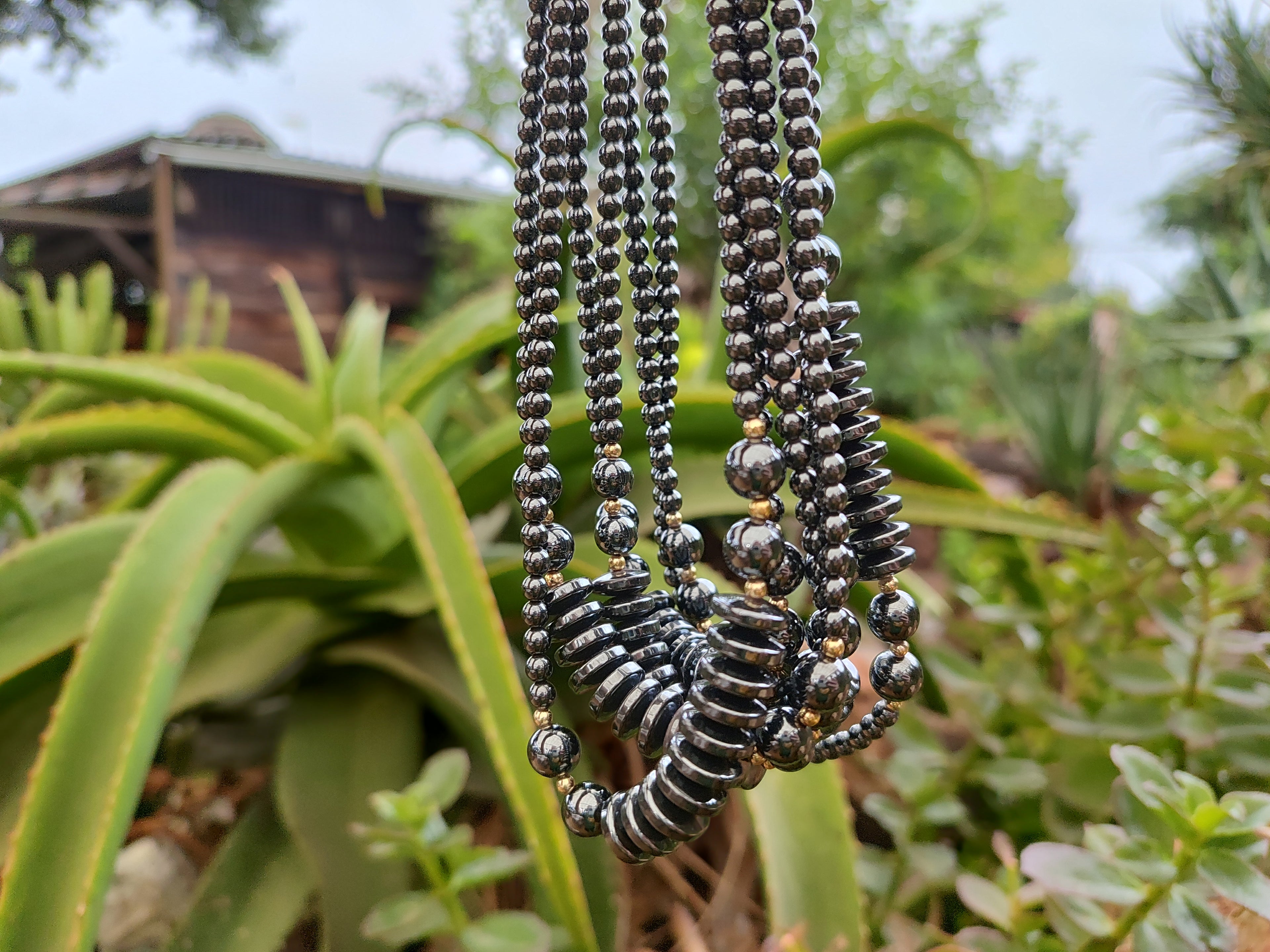 Polished Silver Hematite Bead and Disk Choker Necklace - Sold Per Item - From China - Toprock Gemstones and Minerals 