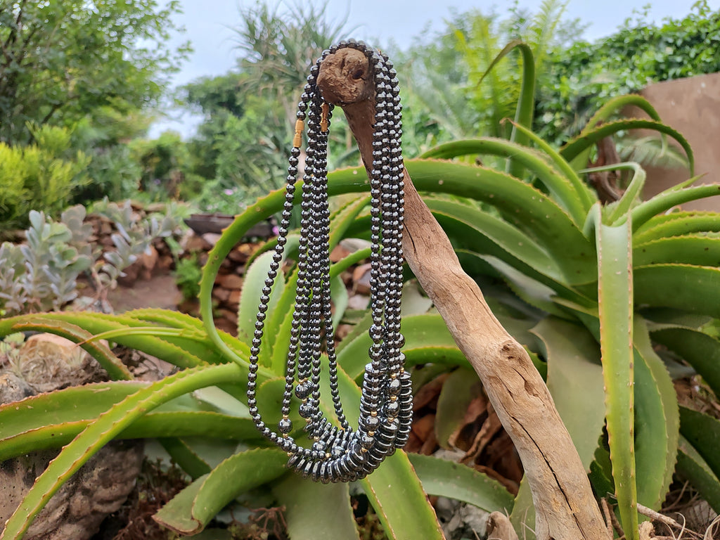 Polished Silver Hematite Bead and Disk Choker Necklace - Sold Per Item - From China - Toprock Gemstones and Minerals 