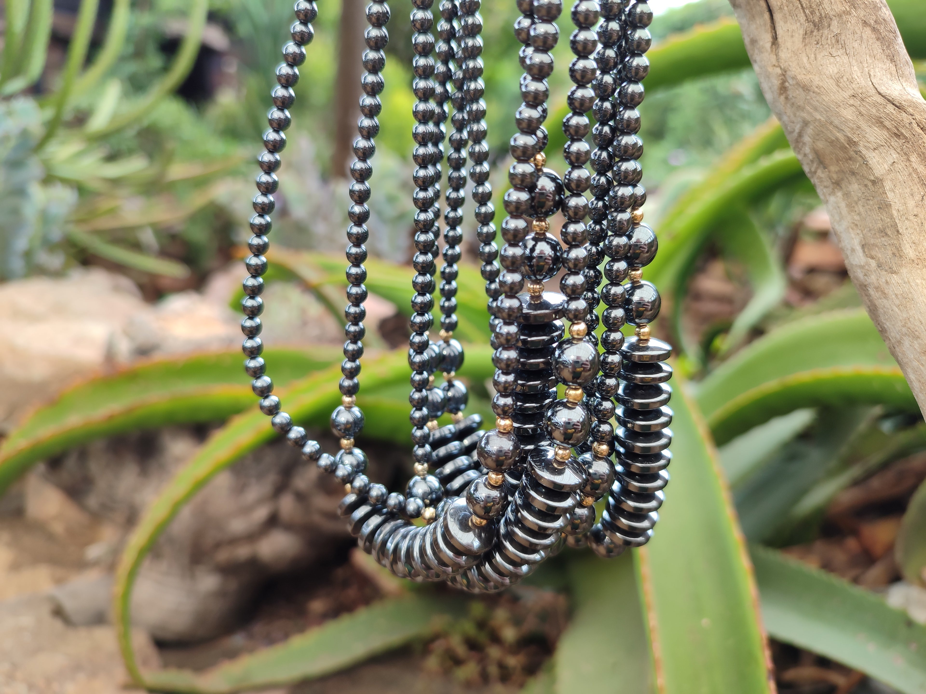Polished Silver Hematite Bead and Disk Choker Necklace - Sold Per Item - From China - Toprock Gemstones and Minerals 