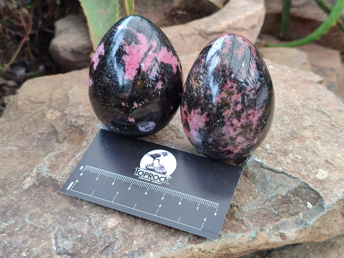 Polished Rhodonite Eggs x 4 From Madagascar - Toprock Gemstones and Minerals 