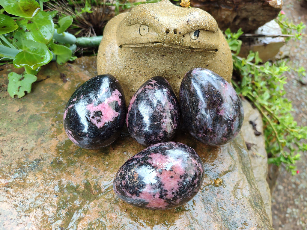 Polished Rhodonite Eggs x 4 From Madagascar - Toprock Gemstones and Minerals 
