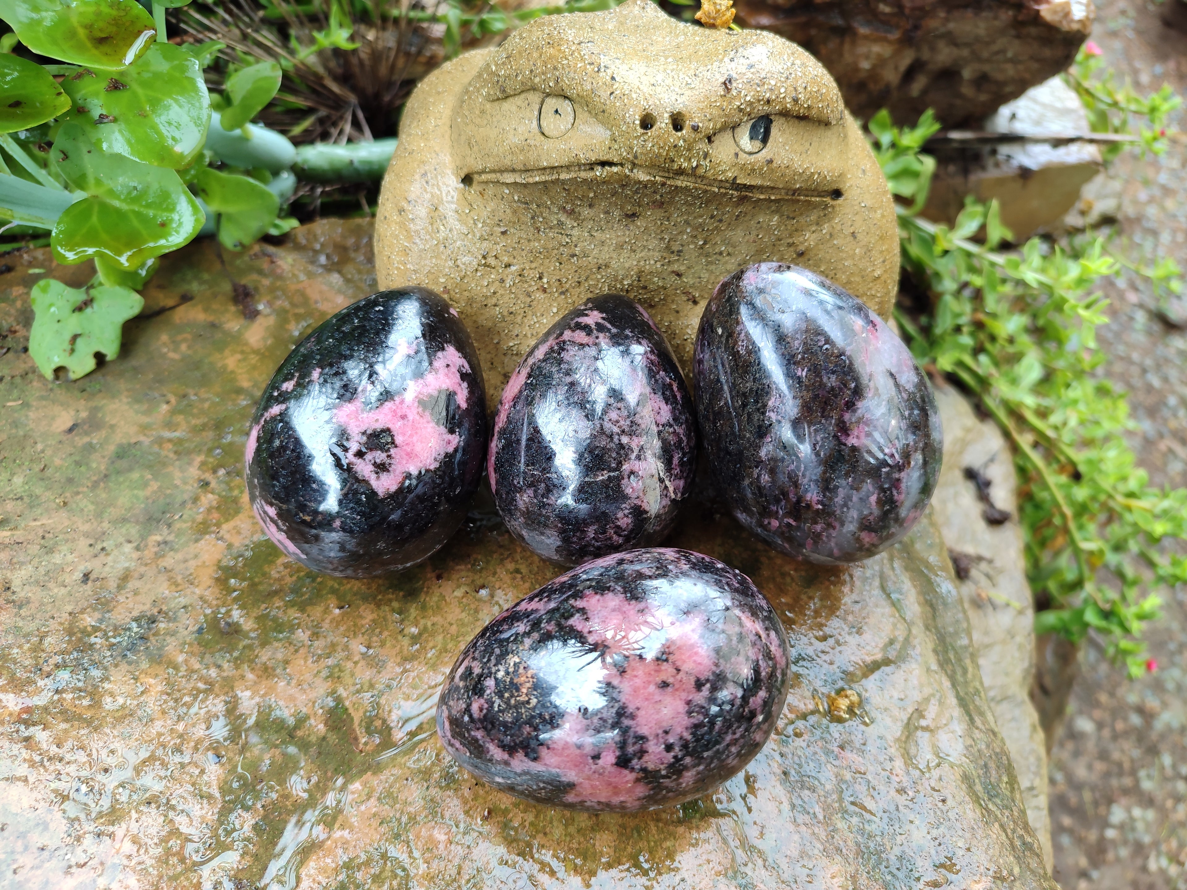 Polished Rhodonite Eggs x 4 From Madagascar - Toprock Gemstones and Minerals 
