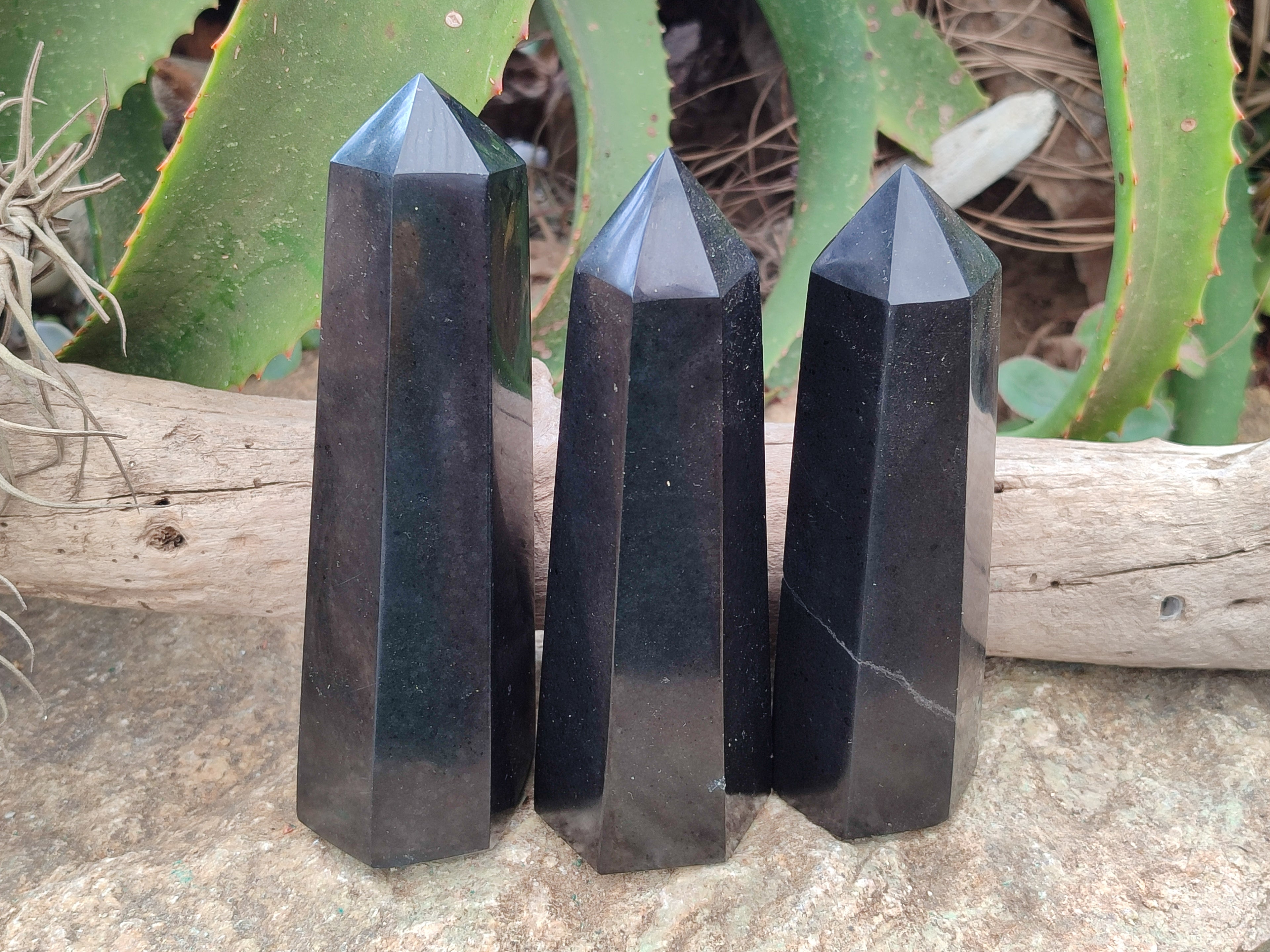 Polished Black Basalt Points x 3 From Antsirabe, Madagascar - Toprock Gemstones and Minerals 