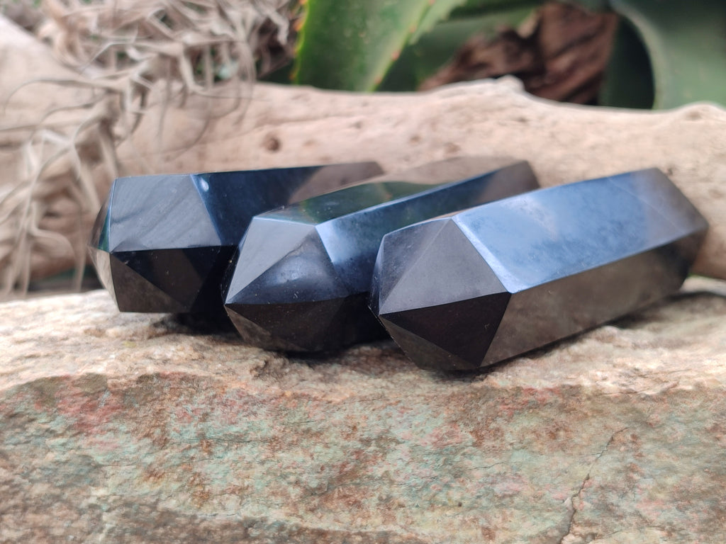 Polished Black Basalt Points x 3 From Antsirabe, Madagascar - Toprock Gemstones and Minerals 