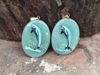Polished Aventurine Pendant with Hand Painted Dolphin - Sold Per Item - From Zimbabwe - Toprock Gemstones and Minerals 