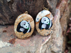 Polished Picture Stone Oval Pendant with Hand Painted Panda- Sold Per Item - From Namibia - Toprock Gemstones and Minerals 