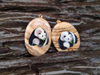 Polished Picture Stone Oval Pendant with Hand Painted Panda- Sold Per Item - From Namibia - Toprock Gemstones and Minerals 