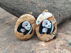 Polished Picture Stone Oval Pendant with Hand Painted Panda- Sold Per Item - From Namibia - Toprock Gemstones and Minerals 