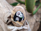 Polished Picture Stone Oval Pendant with Hand Painted Panda- Sold Per Item - From Namibia - Toprock Gemstones and Minerals 