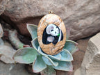 Polished Picture Stone Oval Pendant with Hand Painted Panda- Sold Per Item - From Namibia - Toprock Gemstones and Minerals 