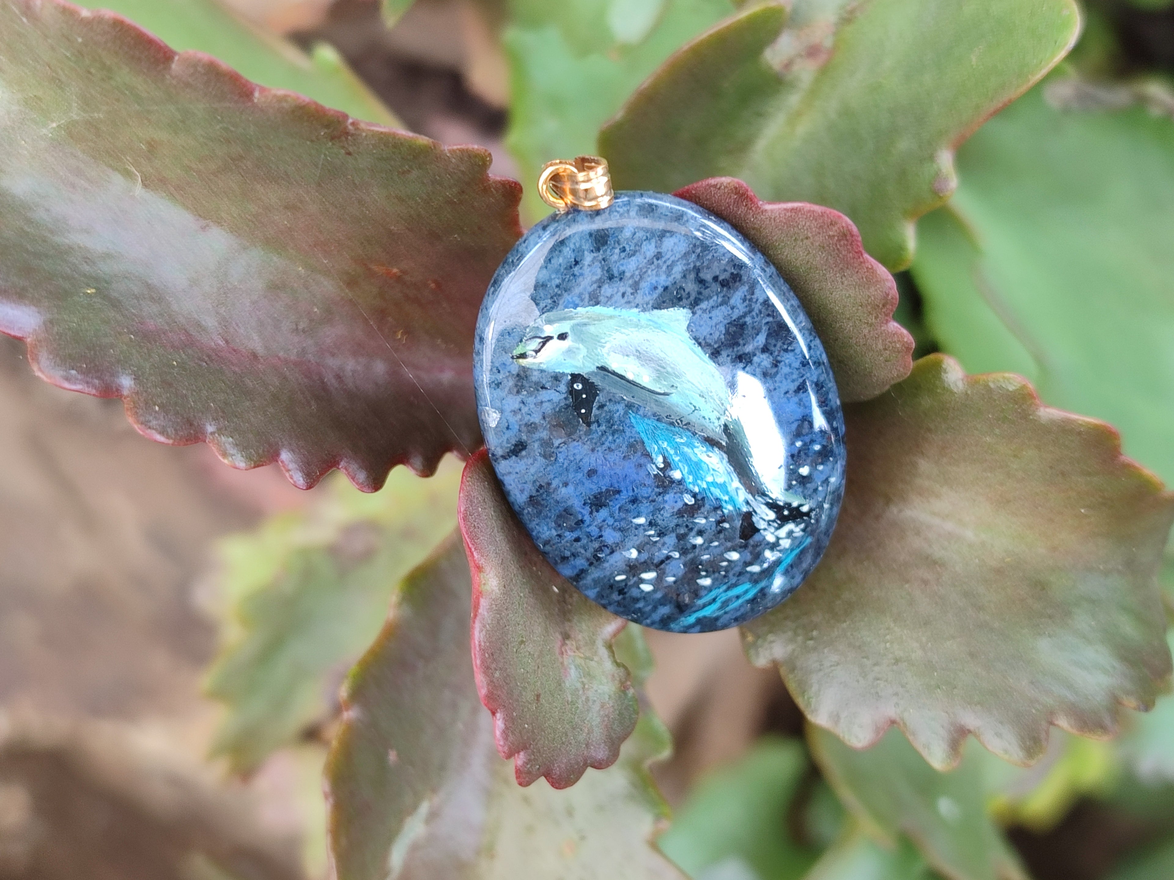Polished Sodalite Pendant with Hand Painted Dolphin - Sold Per Item - From Namibia - Toprock Gemstones and Minerals 