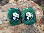 Polished Aventurine Pendant with Hand Painted Panda - Sold Per Item - From Zimbabwe - Toprock Gemstones and Minerals 