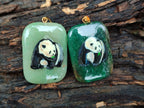 Polished Aventurine Pendant with Hand Painted Panda - Sold Per Item - From Zimbabwe - Toprock Gemstones and Minerals 