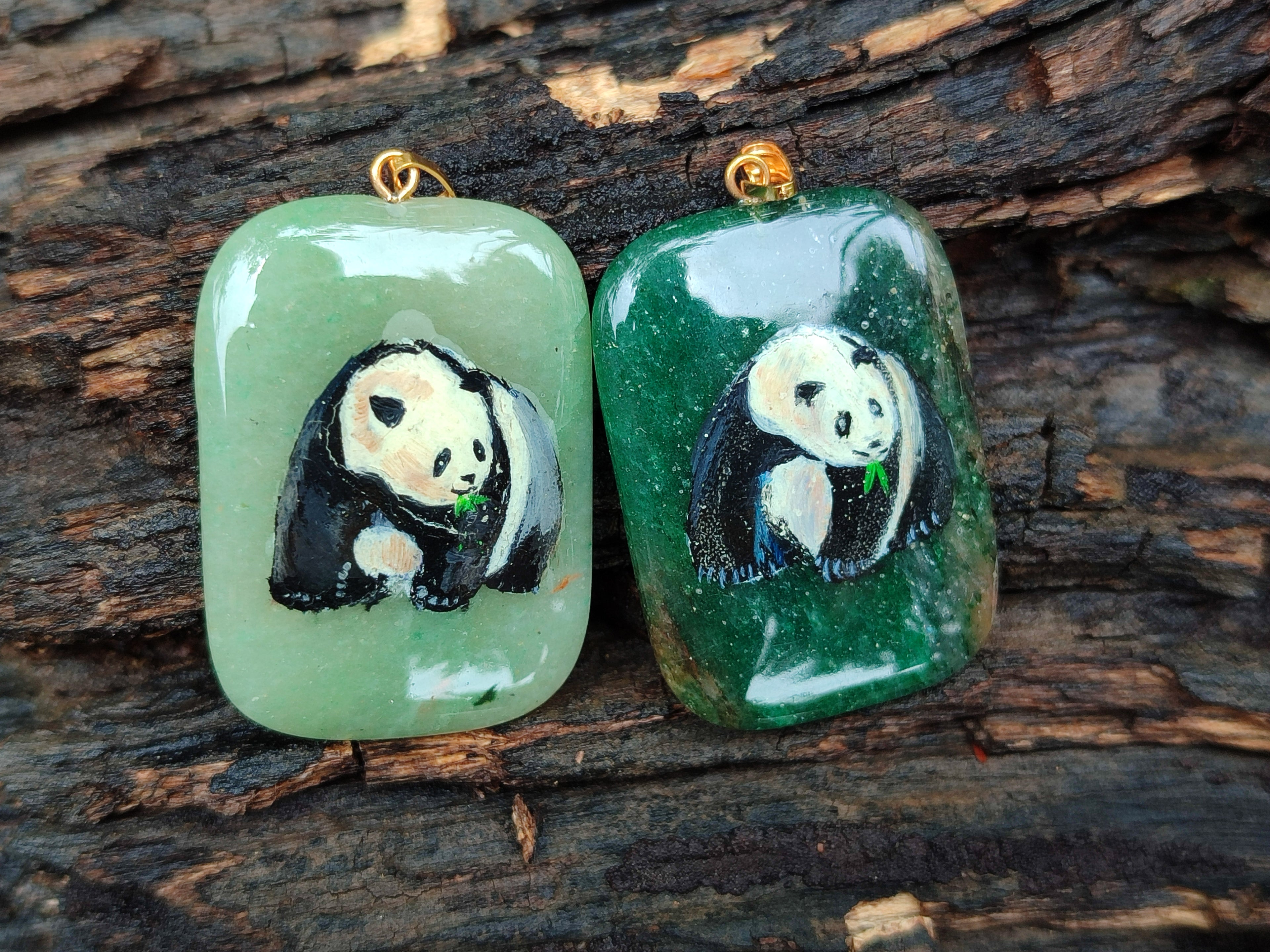 Polished Aventurine Pendant with Hand Painted Panda - Sold Per Item - From Zimbabwe - Toprock Gemstones and Minerals 