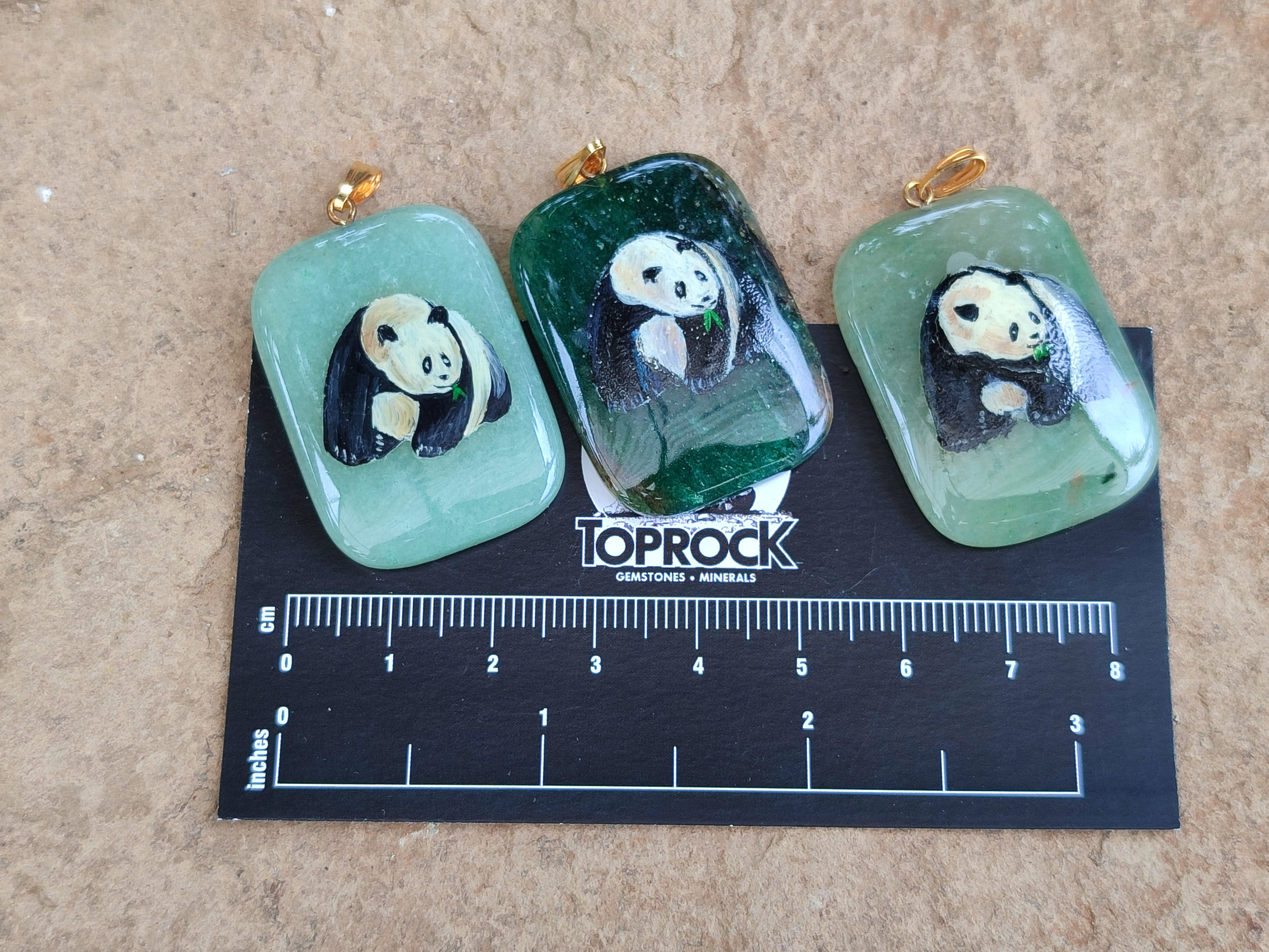 Polished Aventurine Pendant with Hand Painted Panda - Sold Per Item - From Zimbabwe - Toprock Gemstones and Minerals 