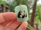 Polished Aventurine Pendant with Hand Painted Panda - Sold Per Item - From Zimbabwe - Toprock Gemstones and Minerals 