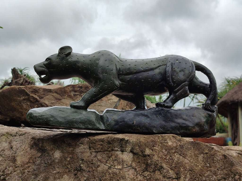 Hand Made Green Verdite Leopard Carving x 1 From Zimbabwe - Toprock Gemstones and Minerals 