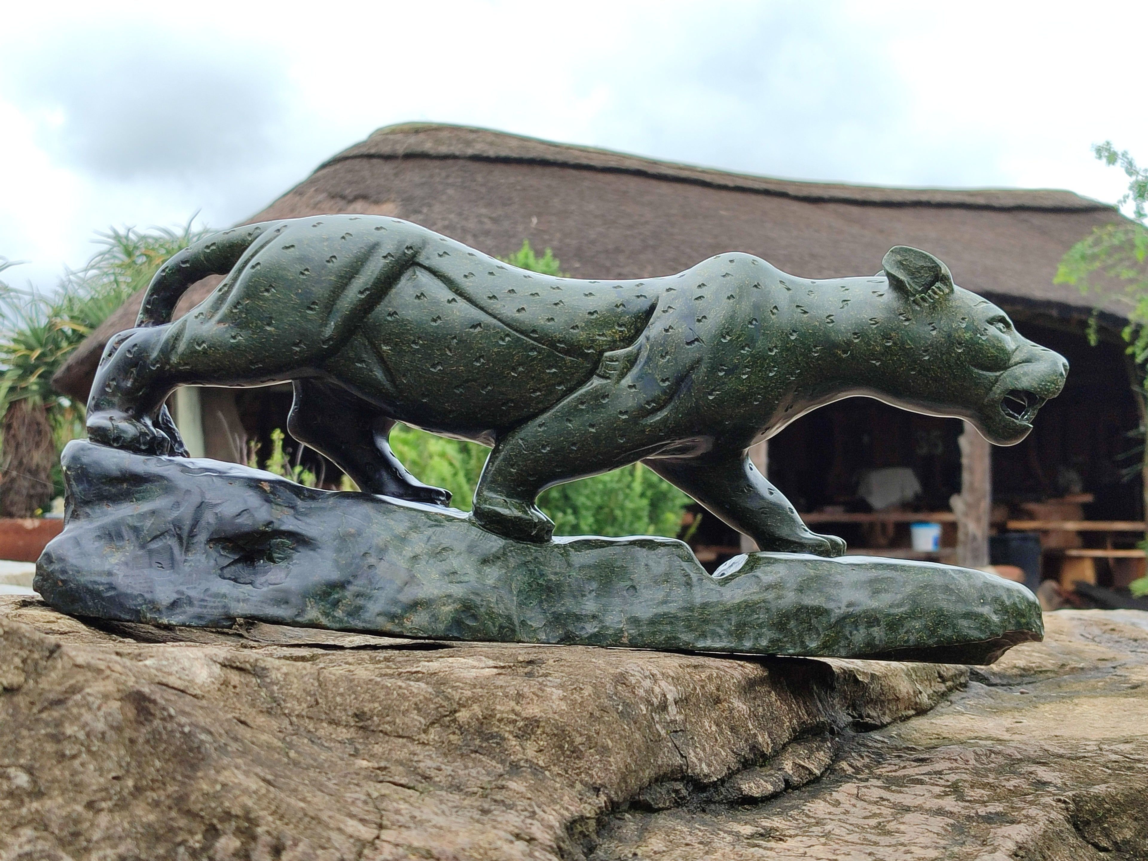 Hand Made Green Verdite Leopard Carving x 1 From Zimbabwe - Toprock Gemstones and Minerals 