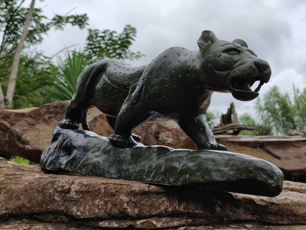 Hand Made Green Verdite Leopard Carving x 1 From Zimbabwe - Toprock Gemstones and Minerals 