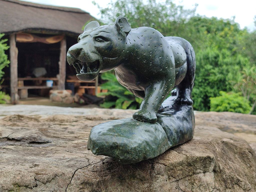 Hand Made Green Verdite Leopard Carving x 1 From Zimbabwe - Toprock Gemstones and Minerals 