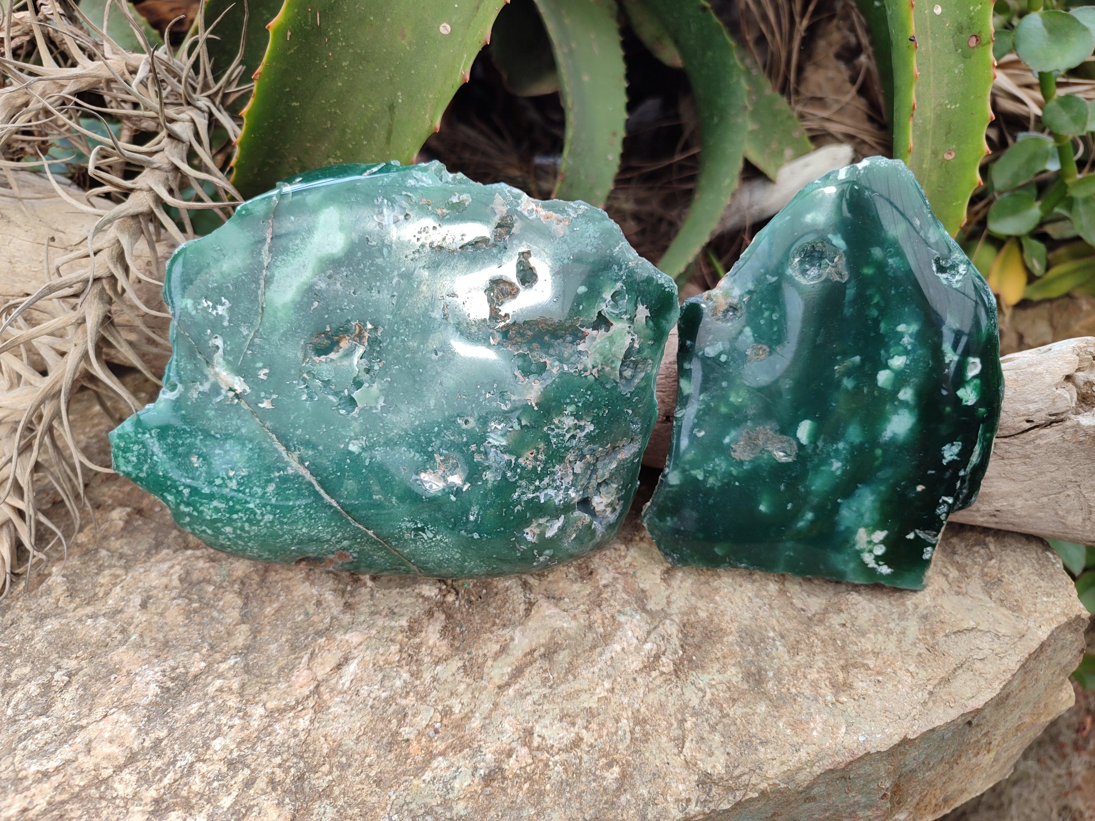 Polished On One Side Emerald Mtorolite Plates x 2 From Mutorashanga, Zimbabwe - Toprock Gemstones and Minerals 