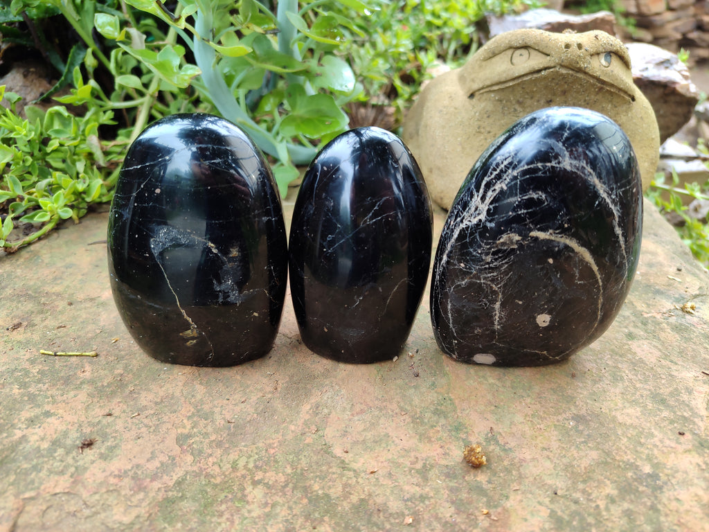 Polished Schorl Black Tourmaline Standing Free Forms x 3 From Madagascar - Toprock Gemstones and Minerals 