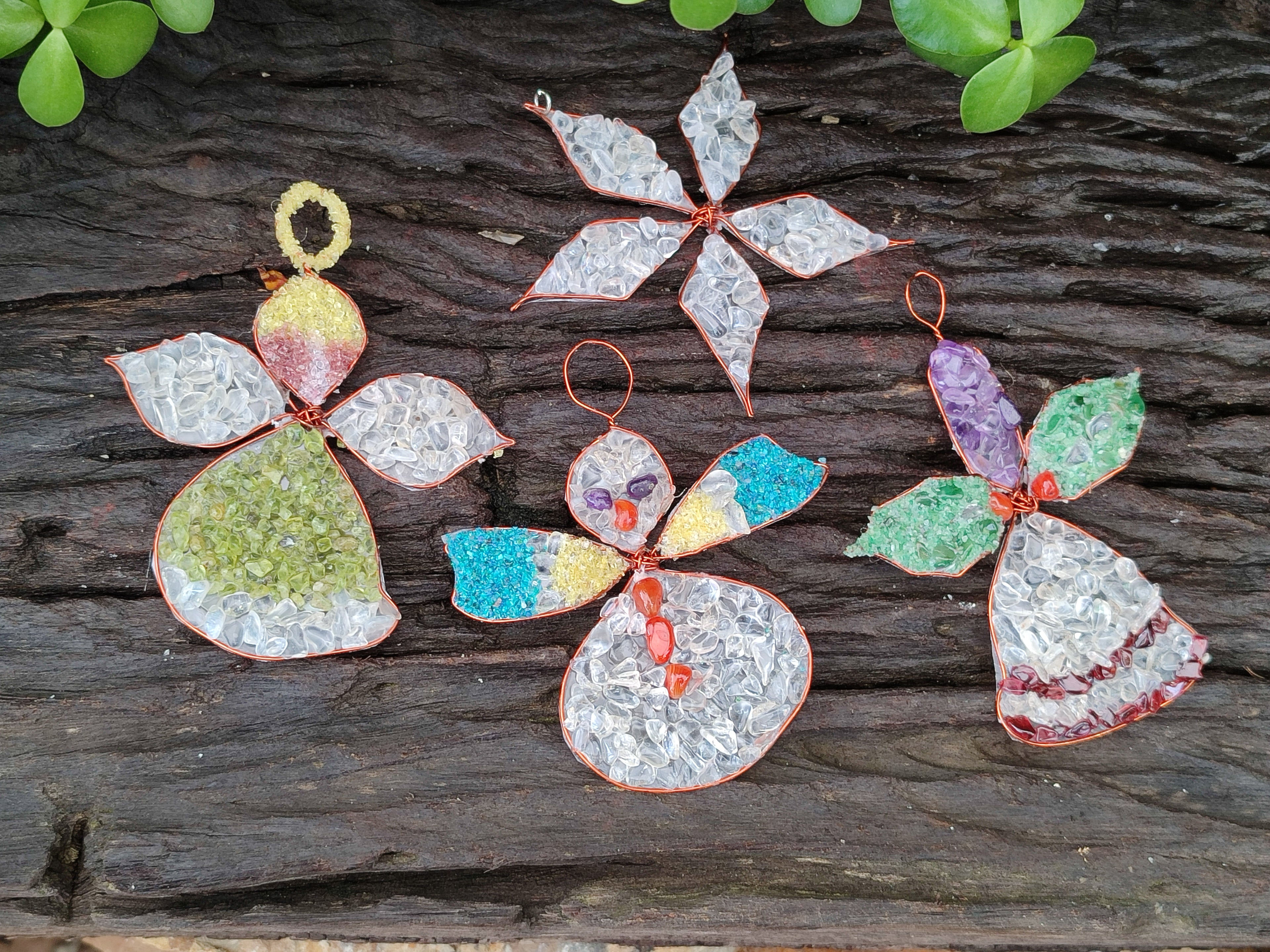 Hand Made Mixed Gemstone Christmas Decorations - sold per pack of 5 -  From South Africa - Toprock Gemstones and Minerals 