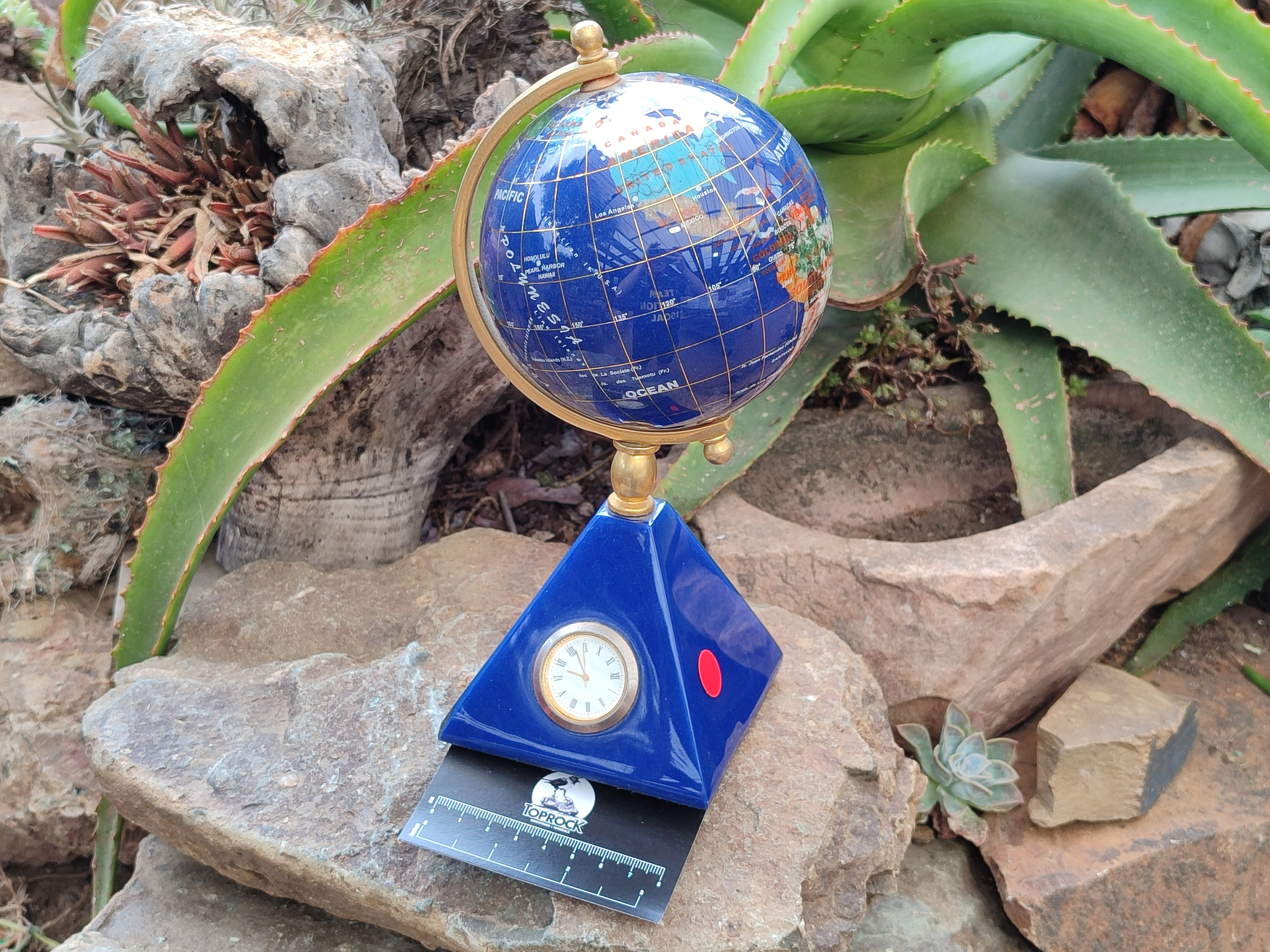 Hand Made Lapis Lazuli World Globe Clock x 1 From China - Toprock Gemstones and Minerals 