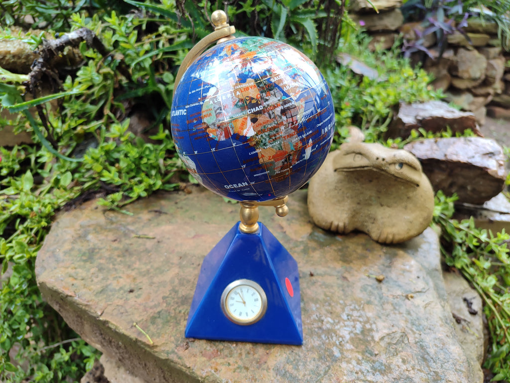 Hand Made Lapis Lazuli World Globe Clock x 1 From China - Toprock Gemstones and Minerals 