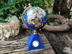 Hand Made Lapis Lazuli World Globe Clock x 1 From China - Toprock Gemstones and Minerals 