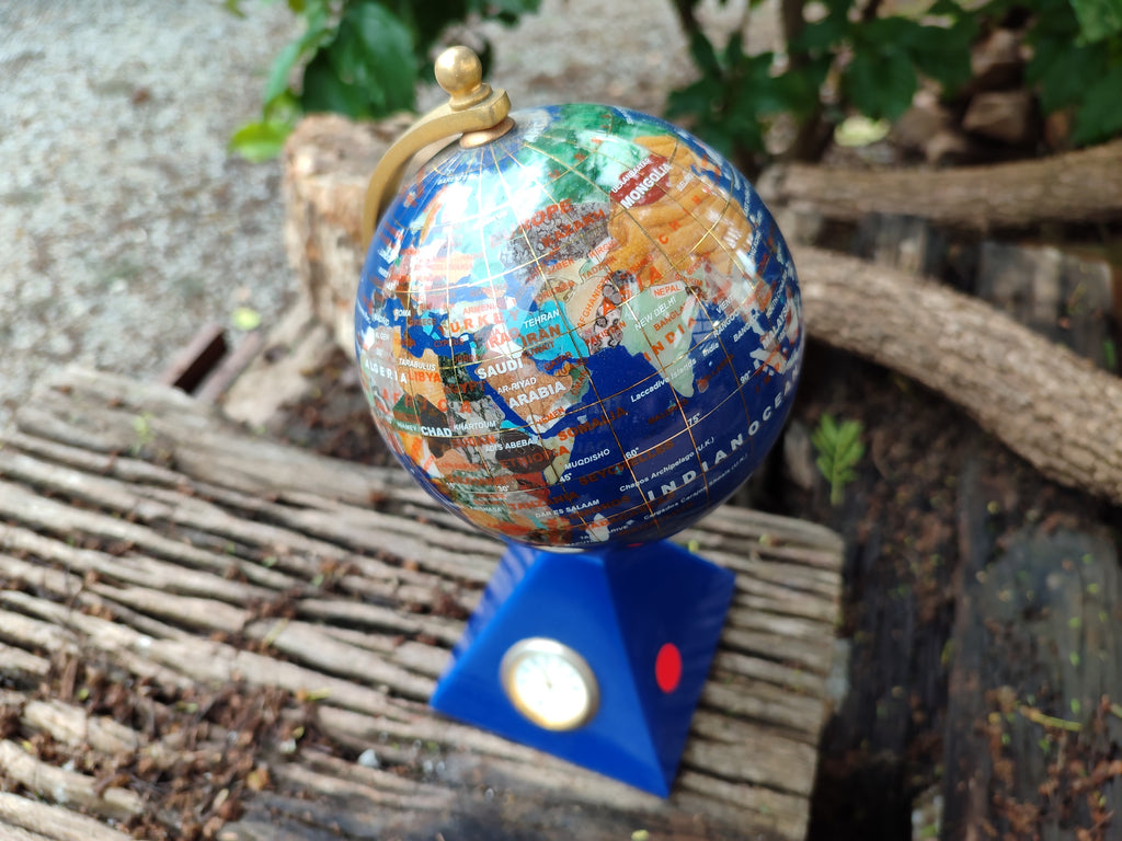 Hand Made Lapis Lazuli World Globe Clock x 1 From China - Toprock Gemstones and Minerals 
