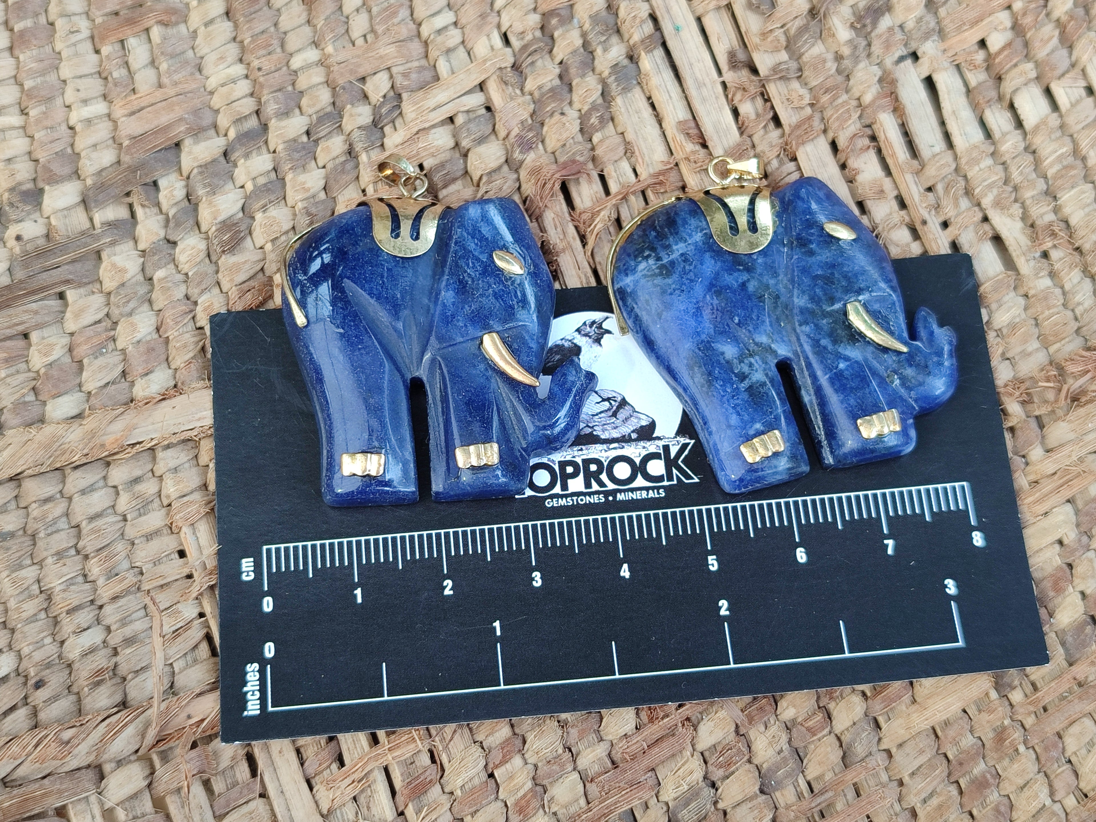 Polished Sodalite Elephant Pendant with Gold Bail and Trim - Sold Per Item - From Namibia - Toprock Gemstones and Minerals 