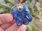 Polished Sodalite Elephant Pendant with Gold Bail and Trim - Sold Per Item - From Namibia - Toprock Gemstones and Minerals 