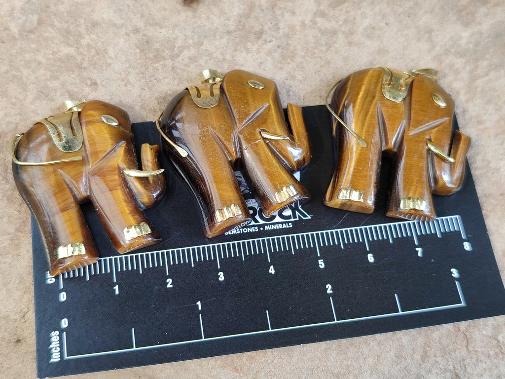 Polished Large Golden Tigers Eye Elephant Pendant with Gold Bail and Trim - Sold Per Item - From China - Toprock Gemstones and Minerals 