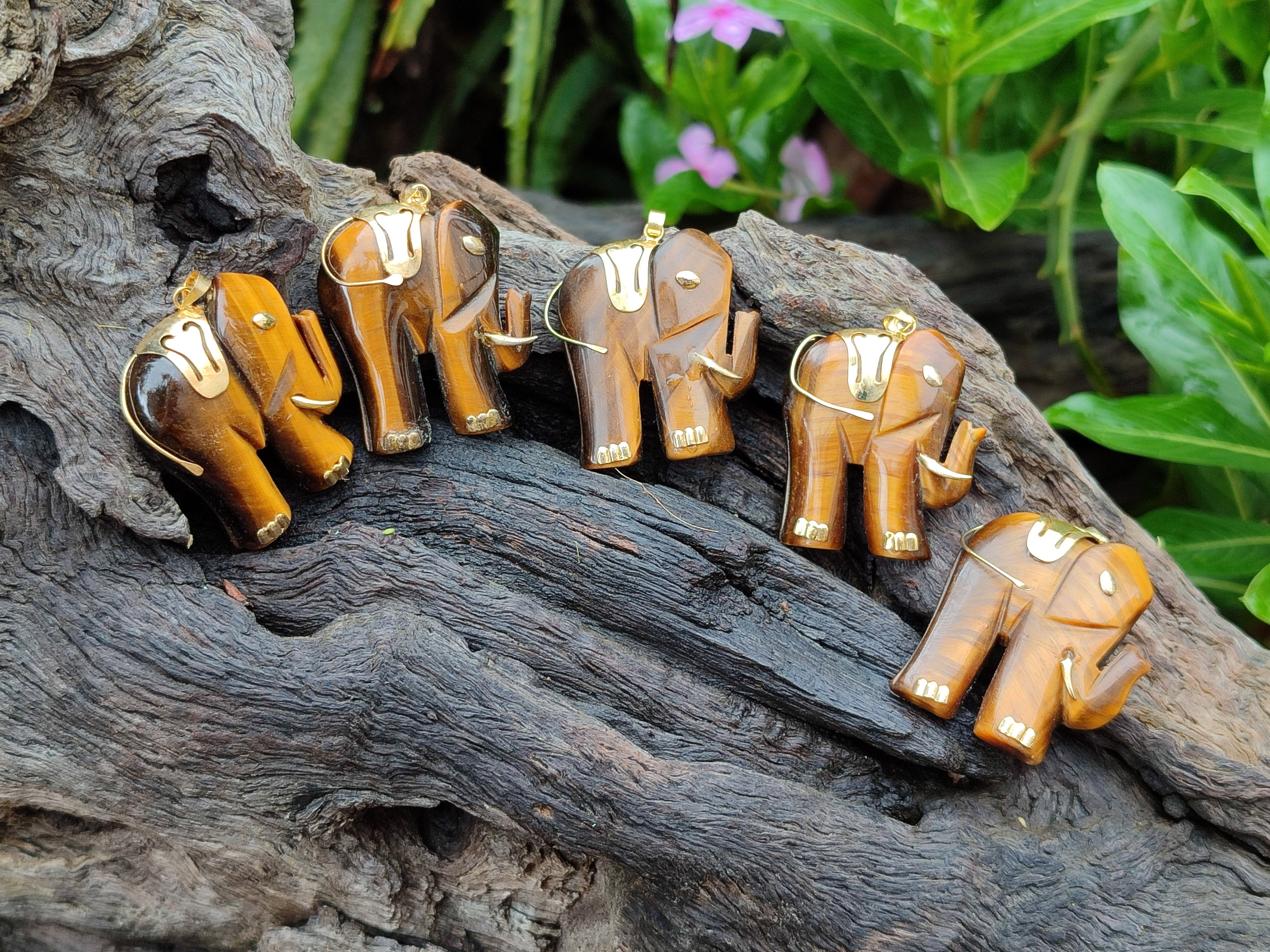 Polished Large Golden Tigers Eye Elephant Pendant with Gold Bail and Trim - Sold Per Item - From China - Toprock Gemstones and Minerals 