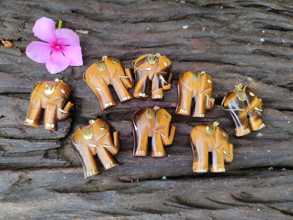 Polished Large Golden Tigers Eye Elephant Pendant with Gold Bail and Trim - Sold Per Item - From China - Toprock Gemstones and Minerals 