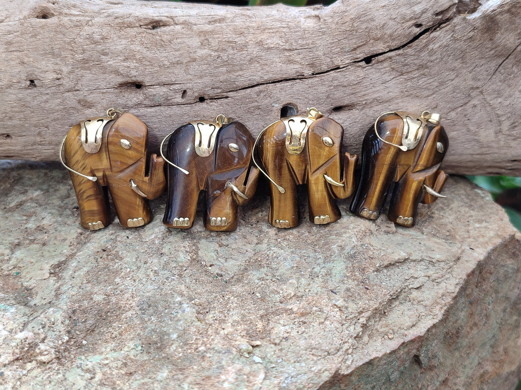 Polished Large Golden Tigers Eye Elephant Pendant with Gold Bail and Trim - Sold Per Item - From China - Toprock Gemstones and Minerals 
