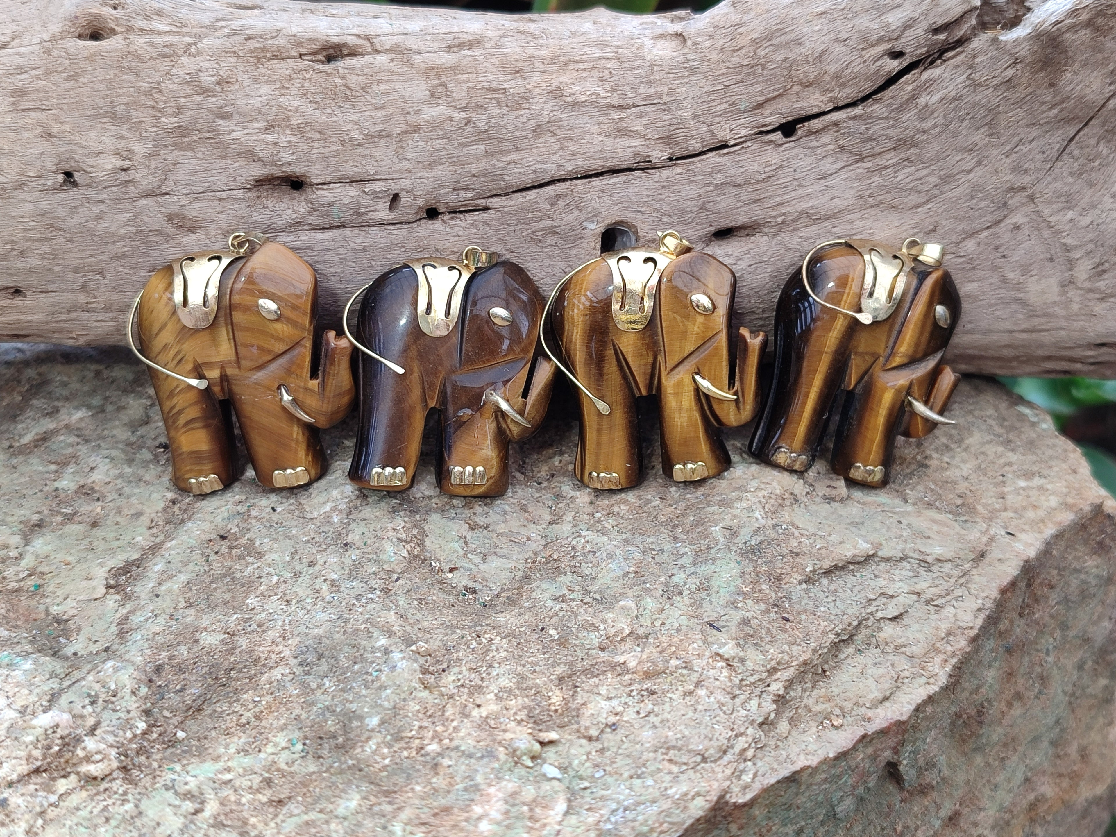 Polished Large Golden Tigers Eye Elephant Pendant with Gold Bail and Trim - Sold Per Item - From China - Toprock Gemstones and Minerals 