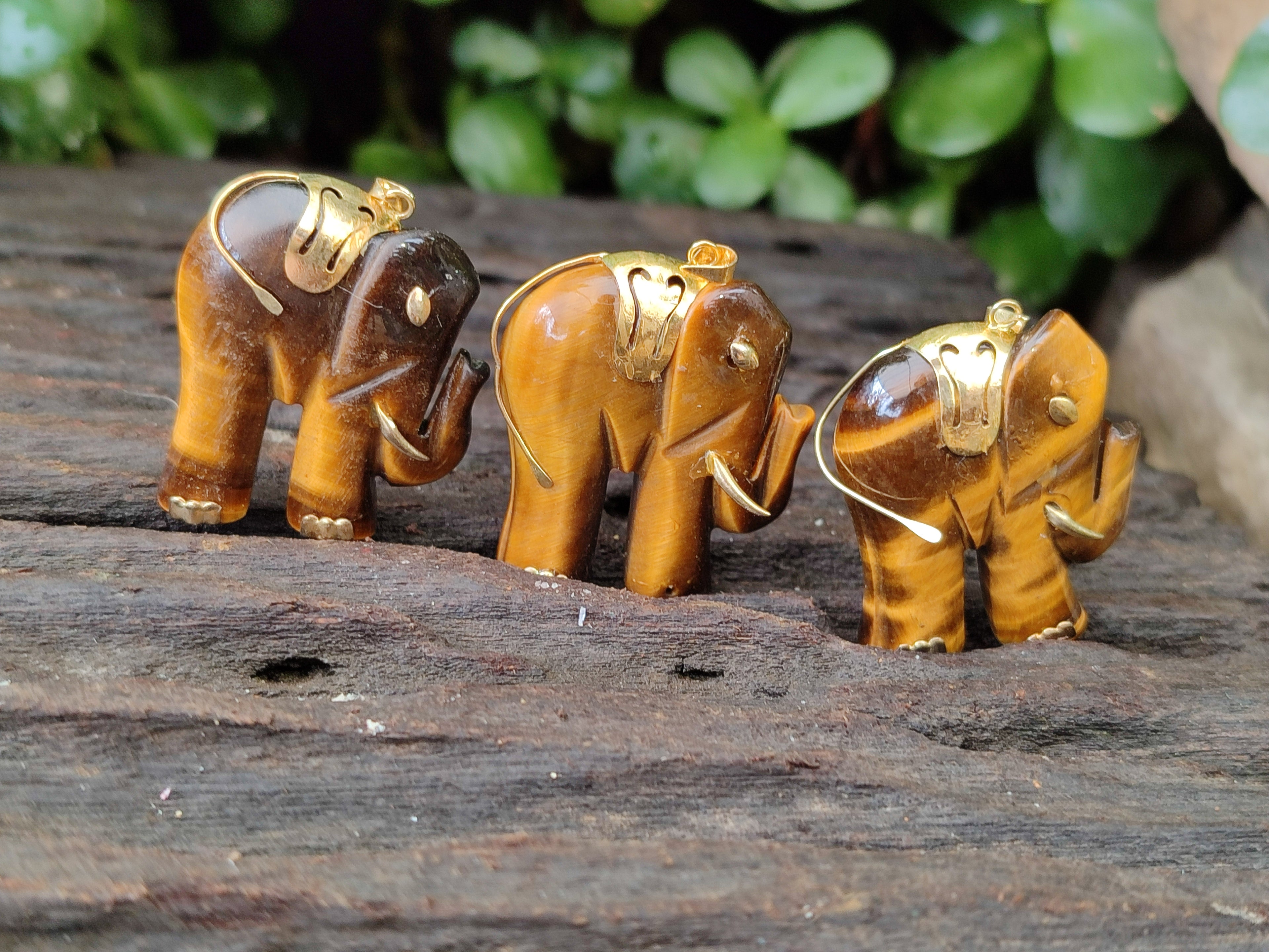 Polished Large Golden Tigers Eye Elephant Pendant with Gold Bail and Trim - Sold Per Item - From China - Toprock Gemstones and Minerals 