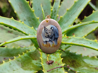 Polished Polychrome Jasper Pendant with Hand Painted Rhino - sold per item - From Madagascar
