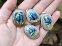 Polished Polychrome Jasper Pendant with Hand Painted Rhino - sold per item - From Madagascar