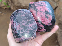 Polished on One Side Rhodonite Nodules x 5 From Ambindavato, Madagascar - Toprock Gemstones and Minerals 