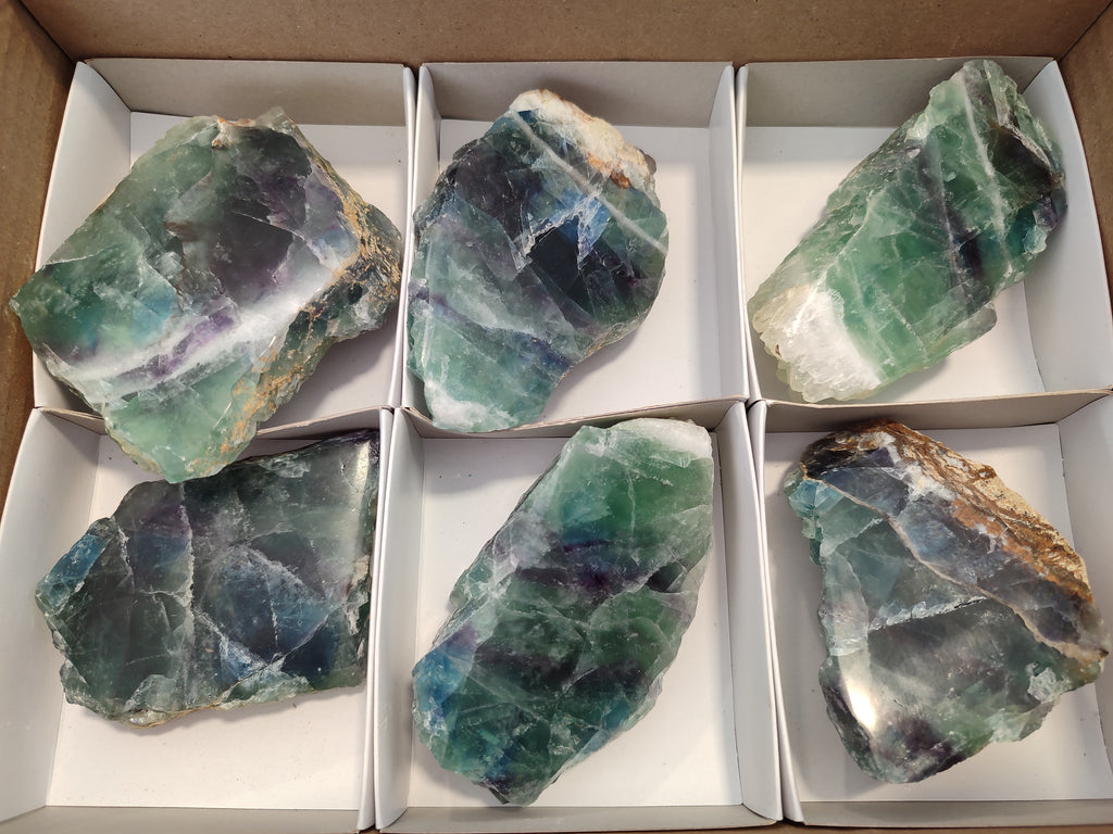 Polished On One Side Watermelon Fluorite x 6 From Uis, Namibia - Toprock Gemstones and Minerals 