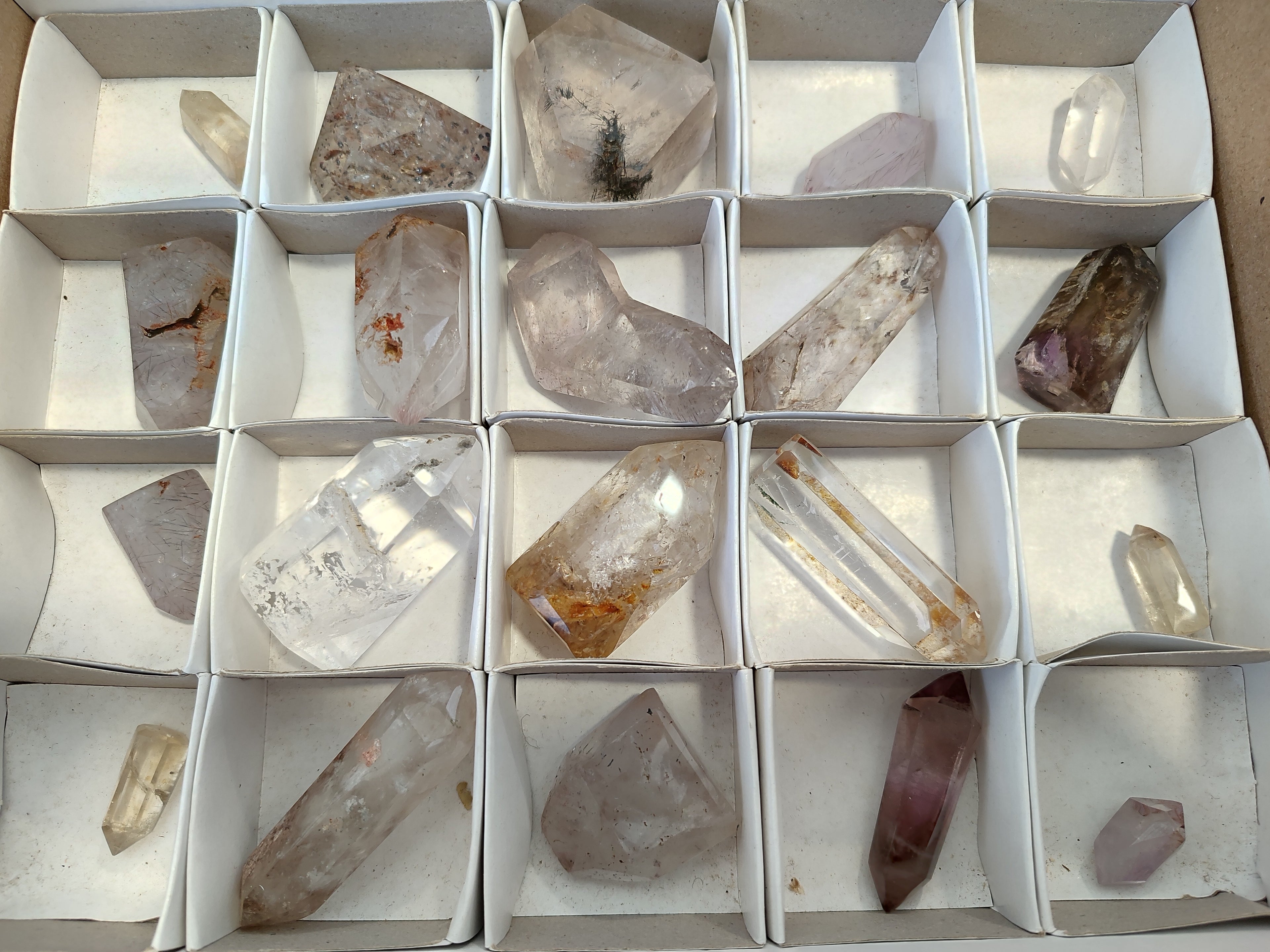 Polished Mixed Inclusion Window Quartz Crystals x 20 From Madagascar - Toprock Gemstones and Minerals 