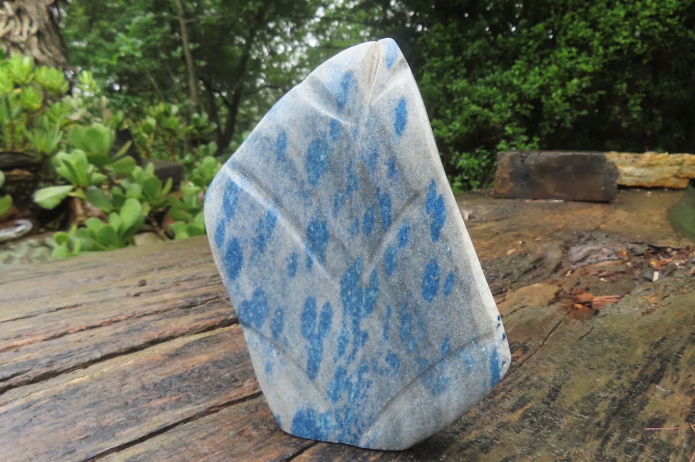 Polished Blue Spinel Spotted Quartz Standing Free Form x 1 From Madagascar - Toprock Gemstones and Minerals 