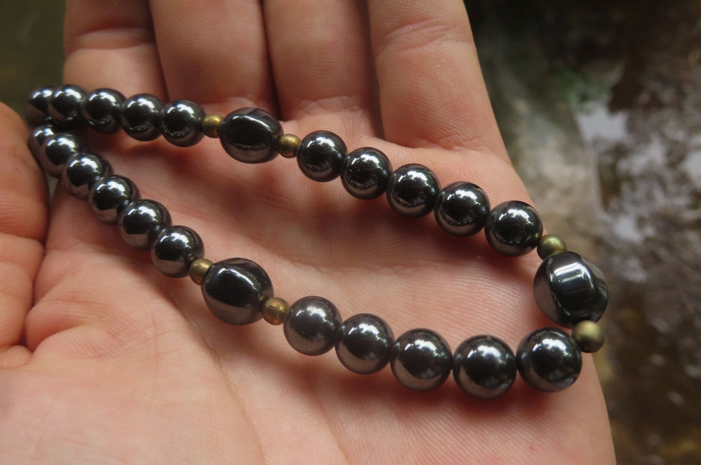 Polished Hematite & Gold Beaded Necklace - Sold Per Item - From Southern Africa - Toprock Gemstones and Minerals 