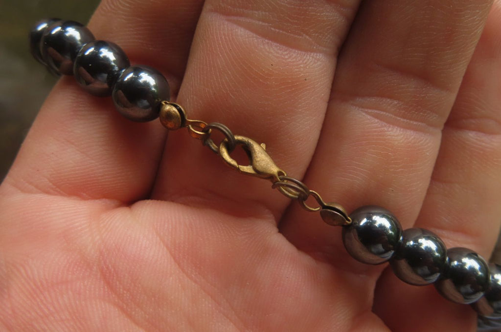 Polished Hematite & Gold Beaded Necklace - Sold Per Item - From Southern Africa - Toprock Gemstones and Minerals 